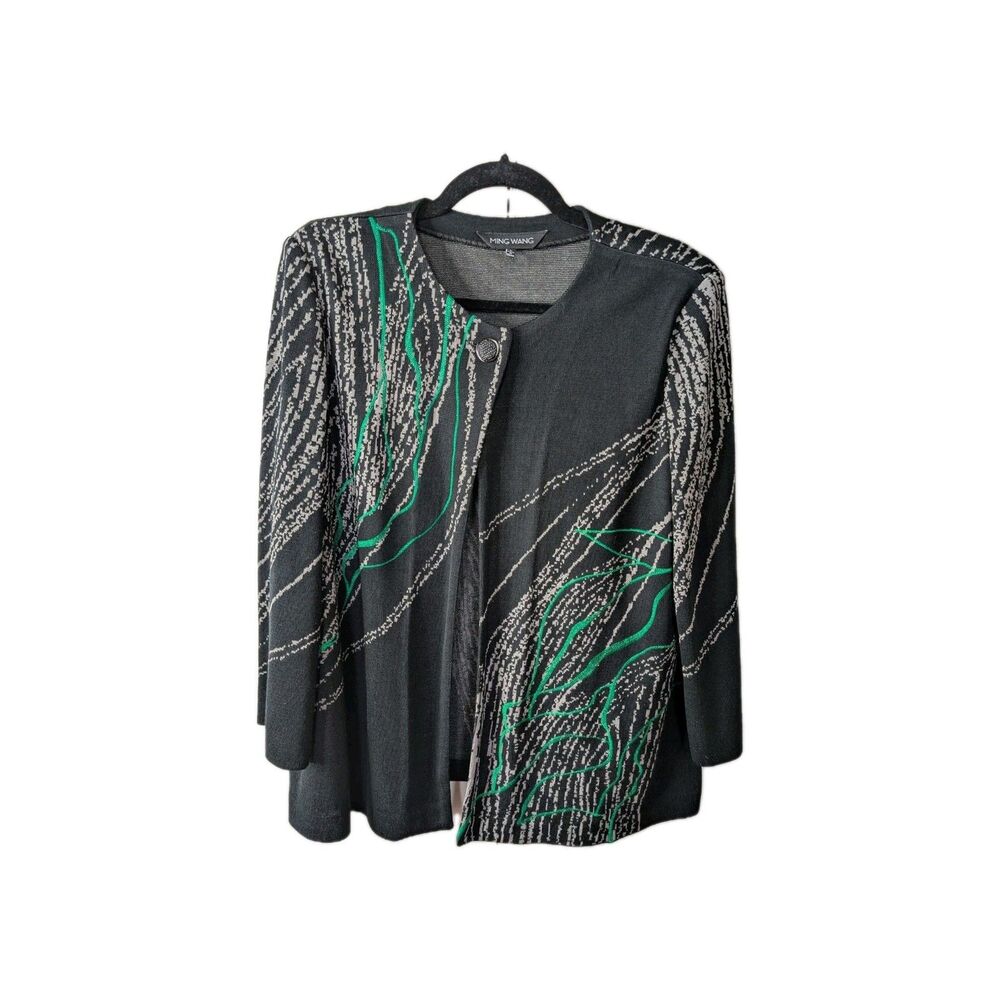 Ming Wang Open Front Jacket Black Green L